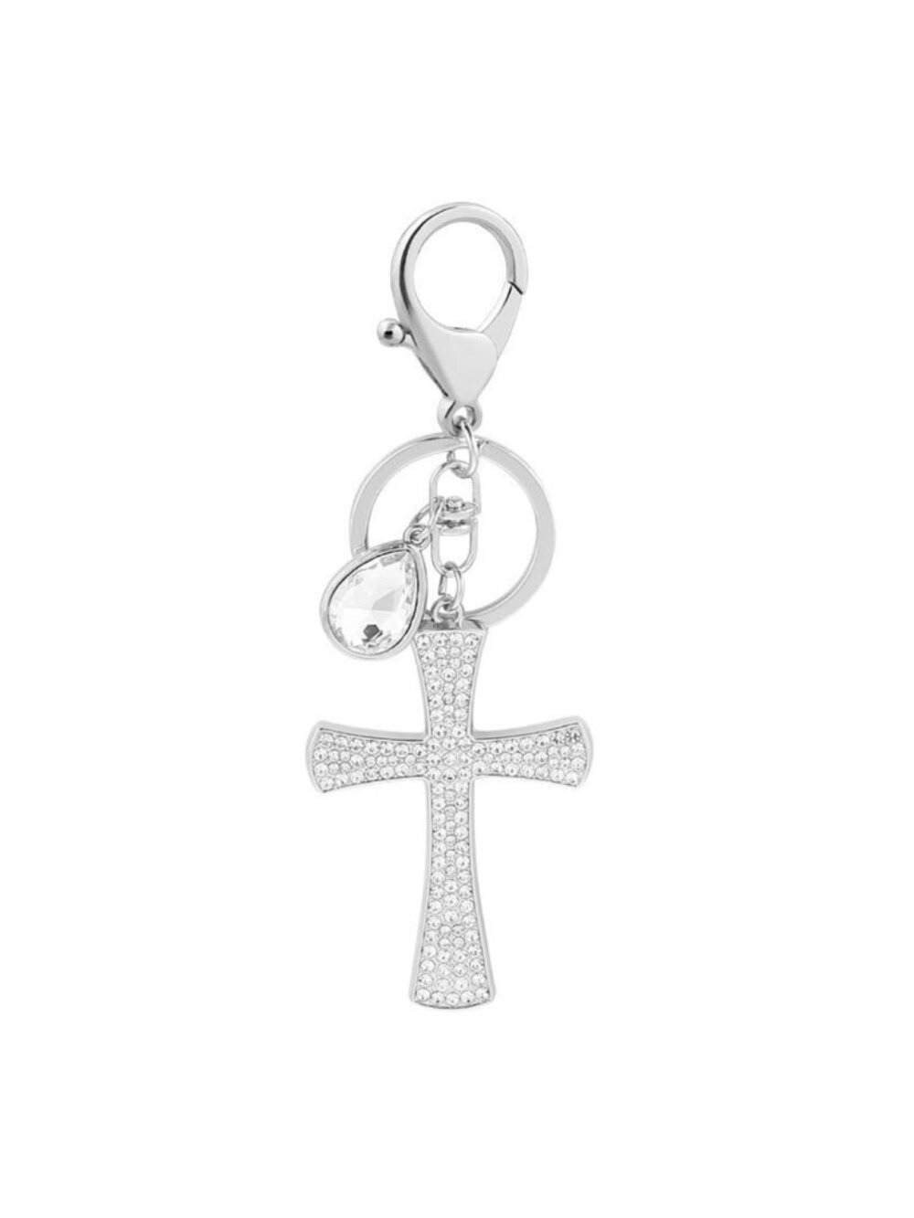 Rhinestone Cross Keychain Bling Purse Charm Silver Plated